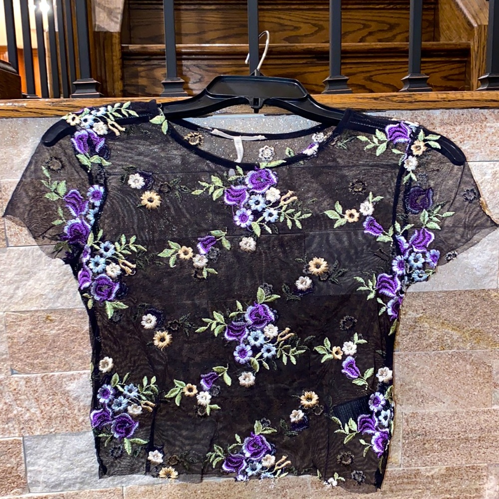 Urban Outfitters women’s black and purple small floral mesh top